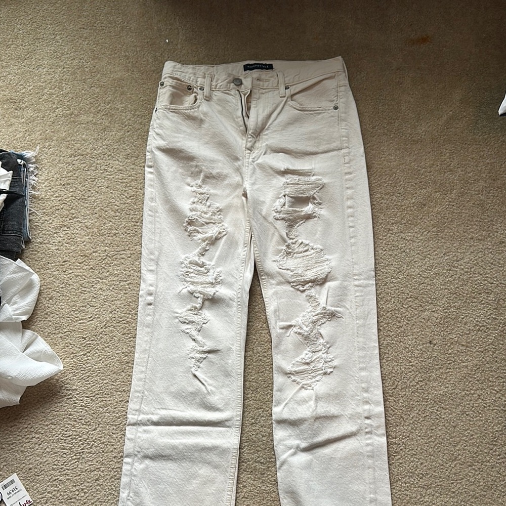 Aeropostale Distressed Cream Jeans